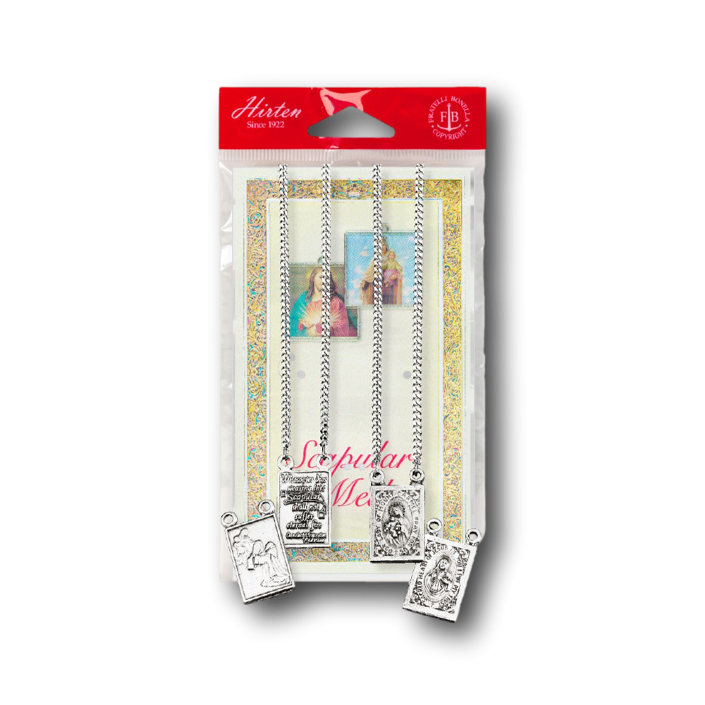 Genuine Pewter Scapular with Our Lady of Mount Carmel and Sacred Heart